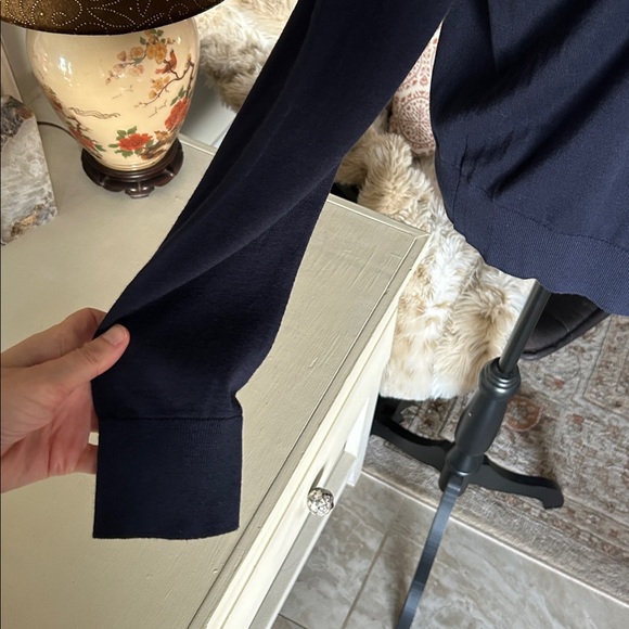 Ann Taylor Vtg navy blue cotton button down classic cardigan sweater L - Picture 3 of 11